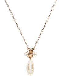 Gucci Bee Crystal-embellished Faux-pearl Necklace - Metallic