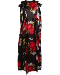 Simone Rocha Bow-trim Floral-print Silk-satin Dress - Black