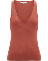 Another Tomorrow V-neck Rib-knitted Tank Top - Brown