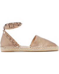 Valentino Rockstud Wraparound Leather Espadrille Flats - Metallic