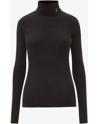 Saint Laurent - Ysl-logo Ribbed Wool-blend Roll-neck Sweater - Lyst