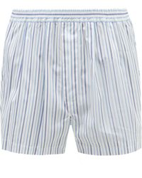 Charvet Pleated Striped Cotton Boxer Shorts - Blue