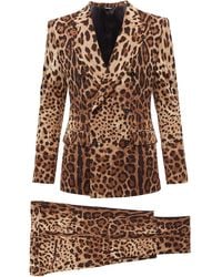Dolce & Gabbana Double-breasted Leopard Wool-blend Suit - Brown