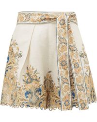 Zimmermann Freja Paisley-print Scalloped-hem Linen Shorts - White