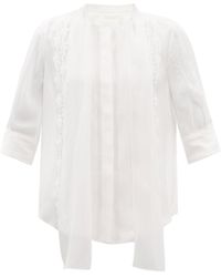Chloé Crotched-floral Tie-sash Silk Top - White
