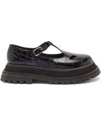 Burberry Aldwych Crocodile-effect Leather T-bar Flats - Black