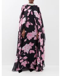 Quinn - Bella Floral-print Silk-chiffon Cape Gown - Lyst