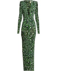 Alexandre Vauthier Robe longue à imprimé léopard et décolleté en V - Vert