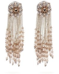 Oscar de la Renta Fringed Beaded Clip Earrings - Metallic