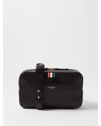 Thom Browne Tricolour-tab Grained-leather Belt Bag - Black