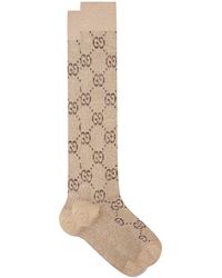 Gucci GG-jacquard Cotton-blend Knee-high Socks - Natural