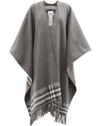 Burberry Giant-check Fringed Cashmere-blend Shawl - Grey