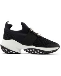 Roger Vivier Viv Run Crystal-buckle Mesh And Neoprene Sneakers - Black