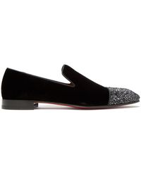 Christian Louboutin Dandelion Crystal-embellished Velvet Loafers - Black