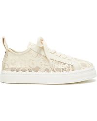 Chloé Lauren Lace-covered Leather Low-top Trainers - Natural