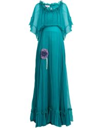 Luisa Beccaria Bead Embellished Silk Georgette Dress - Green