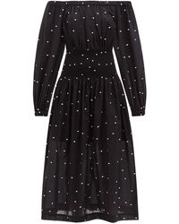 Three Graces London Flossie Embroidered-polka Dot Cotton Midi Dress - Black
