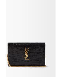 Saint Laurent Logo-clasp Satin And Leather Cross-body Bag in Black