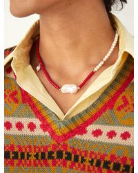Eliou Reims Heishi-bead & Baroque-pearl Necklace - Red
