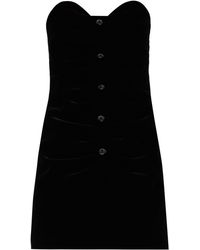 Saint Laurent Crystal-button Velvet Bustier Dress - Black