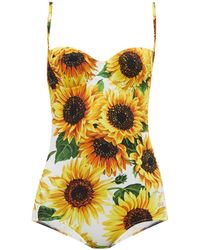 Dolce & Gabbana Sunflower-print Bustier Swimsuit - Yellow