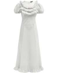 ALEXACHUNG Ruffled Striped Seersucker Dress - White