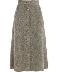 Chloé Button-front Wool-blend Tweed Midi Skirt - Brown