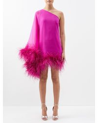 ‎Taller Marmo - Ubud Spirito One-shoulder Feather-trim Silk Dress - Lyst