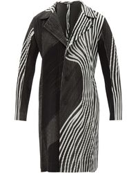 Homme Plissé Issey Miyake Striped Technical-pleated Knit Coat - Black