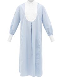 Another Tomorrow Striped Organic-cotton Poplin Shirt Dress - Blue