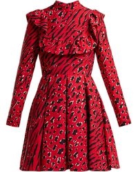 Valentino Leopard And Tiger-print Wool-blend Skater Dress - Red