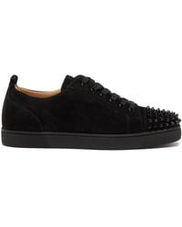 Christian Louboutin Louis Junior Spike-embellished Suede Trainers - Black