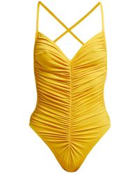 Norma Kamali Butterfly Mio Ruched Swimsuit - Yellow