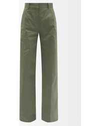 Another Tomorrow High-rise Organic Cotton-blend Wide-leg Trousers - Green