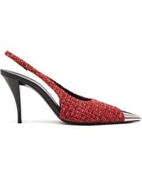 Saint Laurent Toe-cap Tweed Slingback Court Shoes - Red