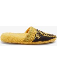 Versace Baroque-print Cotton-terry Slippers - Black