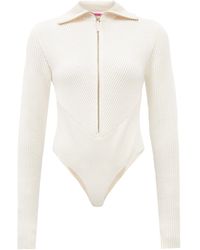 GAUGE81 Zipped Long-sleeved Ribbed Wool Bodysuit - White