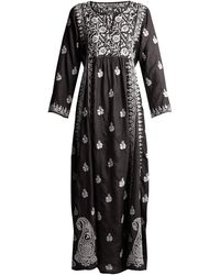 Muzungu Sisters Floral-embroidered Silk Dress - Black