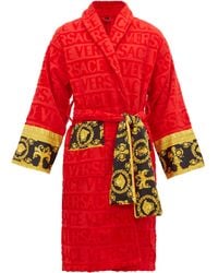 Versace I Love Baroque Logo-jacquard Cotton Bathrobe - Red
