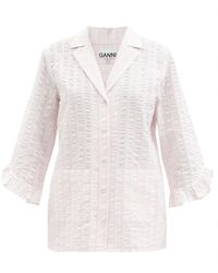 Ganni Striped Organic-cotton Seersucker Pajama Shirt - Pink