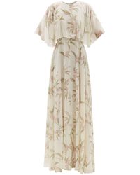 Giambattista Valli Cape-sleeve Floral-print Silk-chiffon Gown - Multicolour