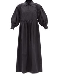 Lee Mathews Elsie Gathered Cotton-poplin Dress - Black