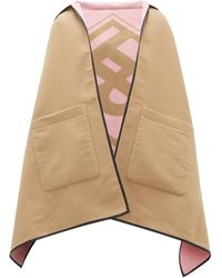 Burberry Logo-jacquard Wool-blend Hooded Poncho - Natural
