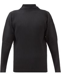 Homme Plissé Issey Miyake Roll-neck Pleated-jersey Long-sleeved Top - Black