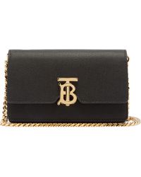 Burberry Carrie Tb-monogram Leather Cross-body Bag - Black