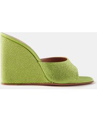 Womens Shoes Heels Wedge sandals AMINA MUADDI Lupita Crystal-embellished Satin Wedge Sandals in Green 