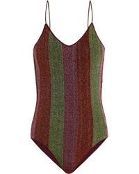 Oséree Maillot de bain métallisé rayé Lumière - Marron