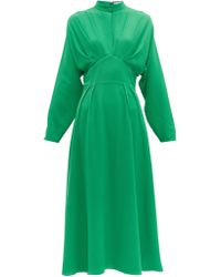 Emilia Wickstead Autumn Pleated High Neck Crepe Midi Dress - Green