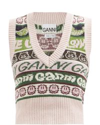 Ganni Logo-jacquard Wool-blend Vest - Multicolor