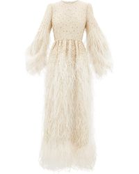Valentino Feather-trimmed Beaded Wool-blend Gown - Multicolour